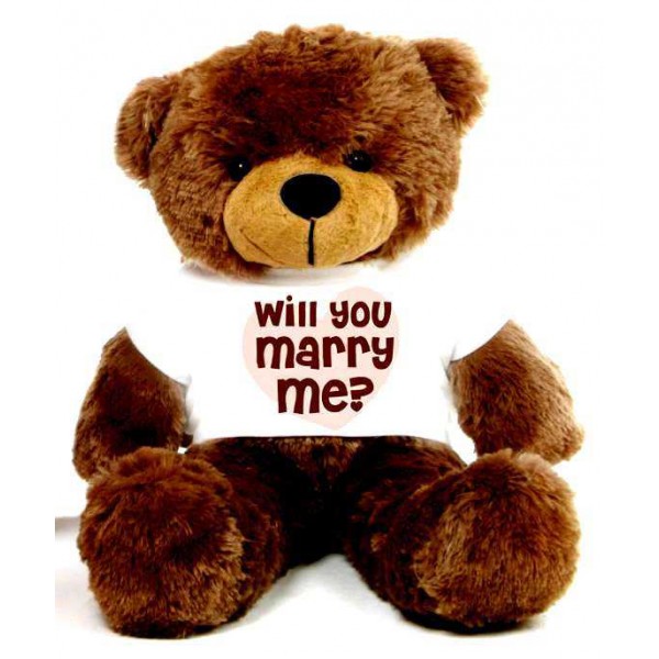 Brown 2 feet Big Teddy Bear wearing a Will You Marry Me T-shirt